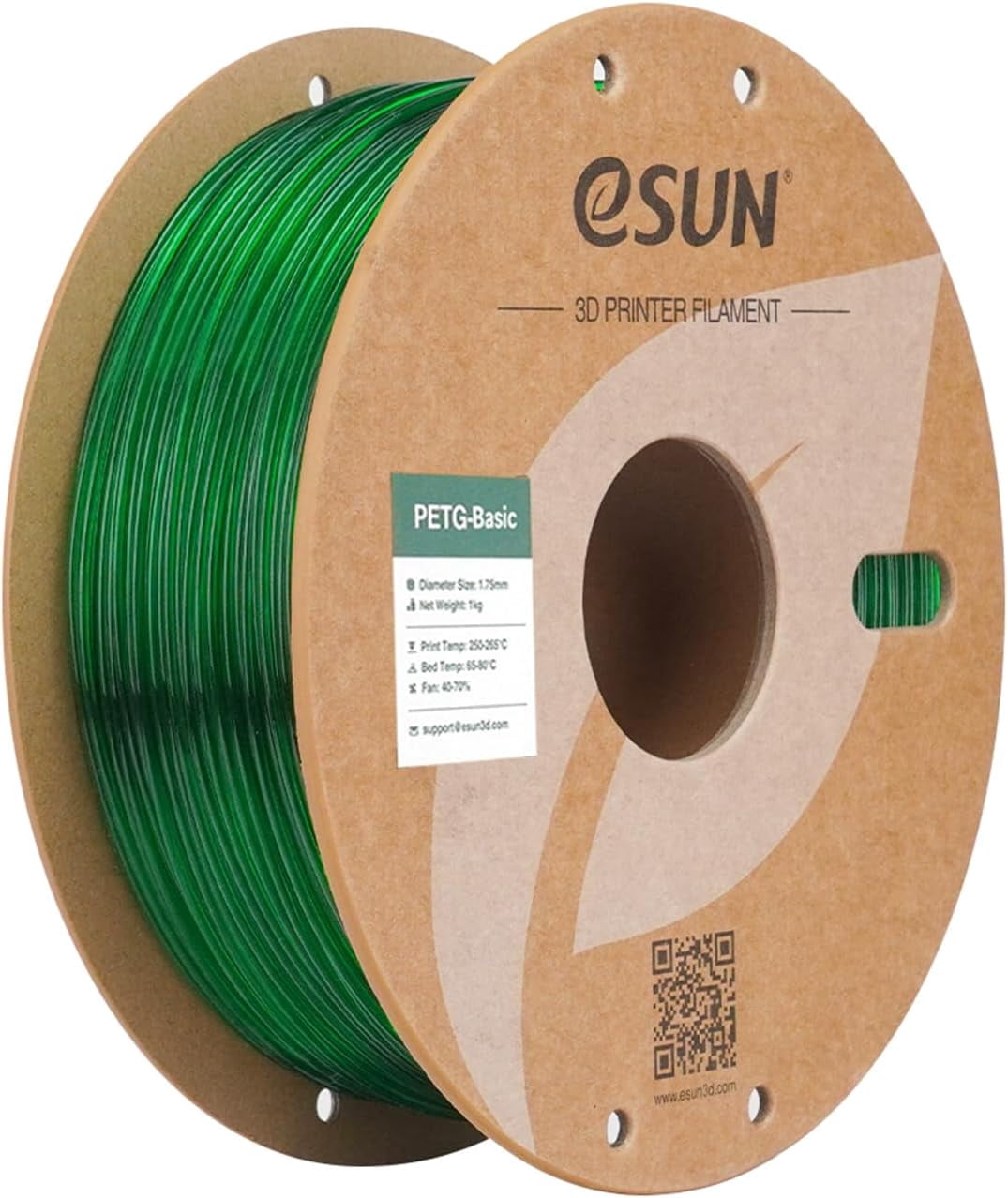 eSUN Basic PETG Filament 1.75mm, High Toughness Glossy 3D Printing Filament, 1KG Spool (2.2 LBS) Printer Transparent Green
