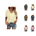 thumbnail image 1 of Basic Plain T Shirts for Women 2026 Summer Short Sleeve V Neck Relaxed Fit Casual Tshirt Blouse, 1 of 5