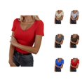 thumbnail image 1 of Basic Plain T Shirts for Women Summer Casual Short Sleeve Slim Fit V Neck Ribbed Knit Fitted Tshirts Tunic Top, 1 of 6