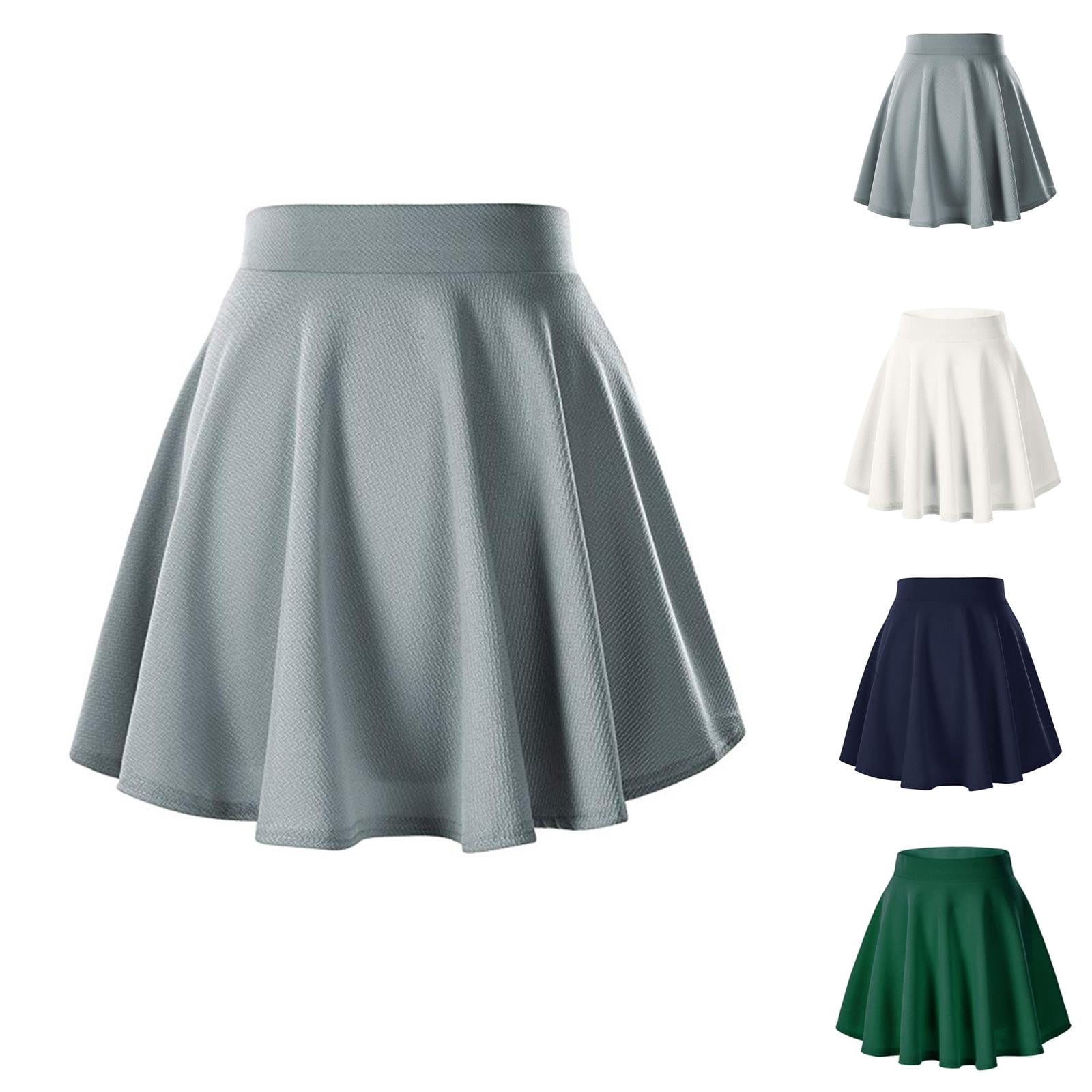 Basic Pleated Skirts for Women Versatile Stretchy Flared Mini Skater ...