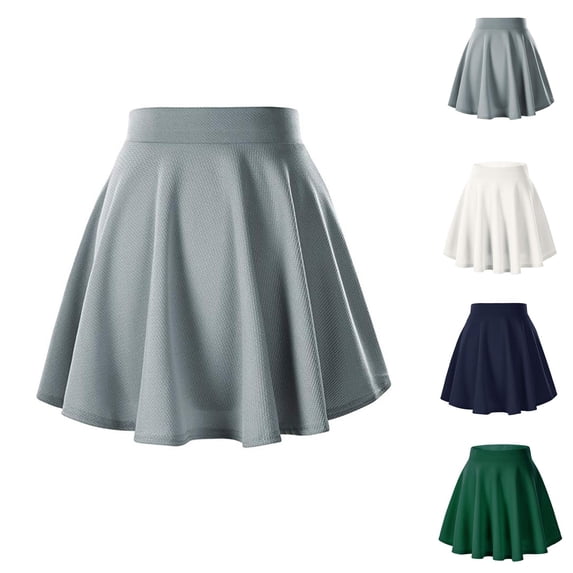 Basic Pleated Skirts for Women Versatile Stretchy Flared Mini Skater Skirt School Uniform Cheerleader Skirts