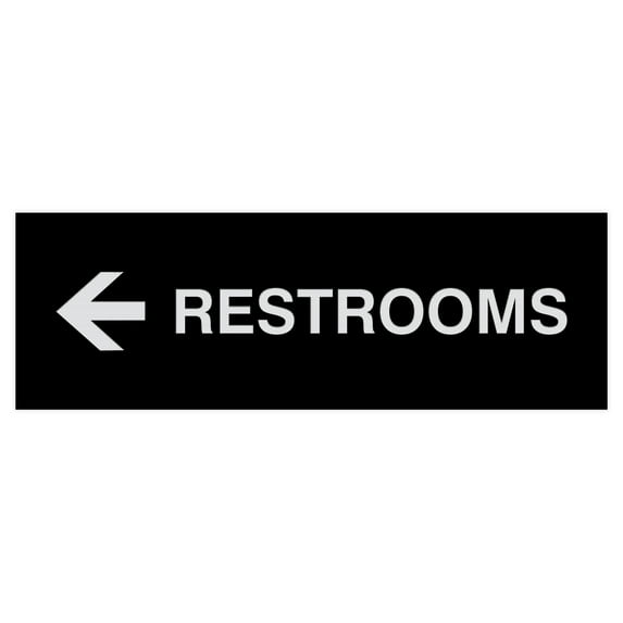 Basic Restrooms Left Arrow Directional Sign (Black / Silver) - Medium