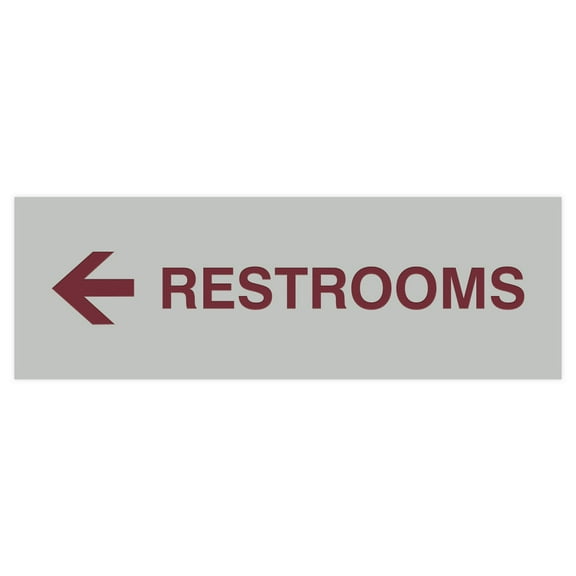 Basic Restrooms Left Arrow Directional Sign (Light Grey / Burgundy) - Small