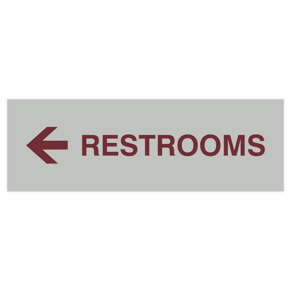 Basic Restrooms Left Arrow Directional Sign (Light Grey / Burgundy) - Small