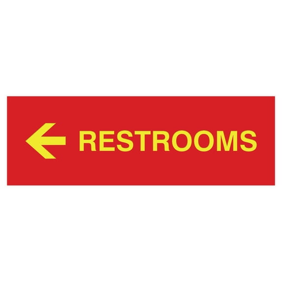 Basic Restrooms Left Arrow Directional Sign (Red/Yellow) - Medium