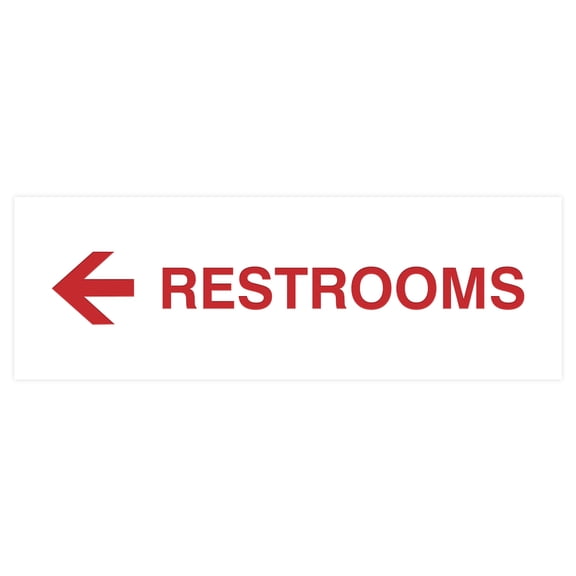Basic Restrooms Left Arrow Directional Sign (White/Red) - Small