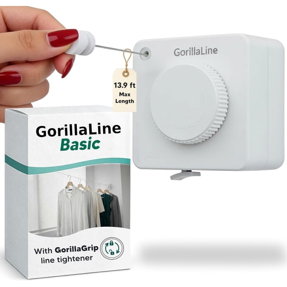 Basic - Retractable Clothesline Indoor Outdoor Clothes Line - Non-Sagging Heavy Duty Clothes Drying Laundry Line - Wall Mounted Drying Rack - Air Dry Clothing - Tighten with GorillaGrip