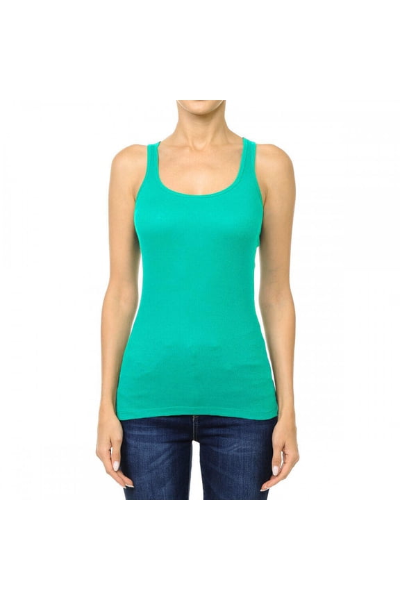 Basic Ribbed Stretchy_Racerback_Plain Long Tank Top_Muscle Shirt