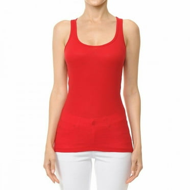 Basic Ribbed Stretchy_Racerback_Plain Long Tank Top_Muscle Shirt