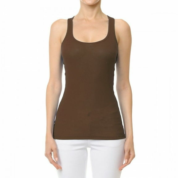 Basic Ribbed Stretchy_Racerback_Plain Long Tank Top_Muscle Shirt