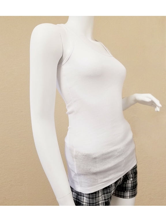 Basic Ribbed Stretchy_Racerback_Plain Long Tank Top_Muscle Shirt