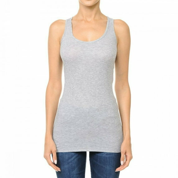 Basic Ribbed Stretchy_Racerback_Plain Long Tank Top_Muscle Shirt