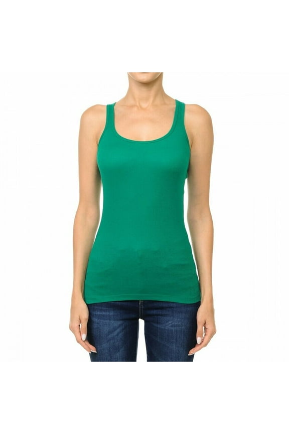 Basic Ribbed Stretchy_Racerback_Plain Long Tank Top_Muscle Shirt
