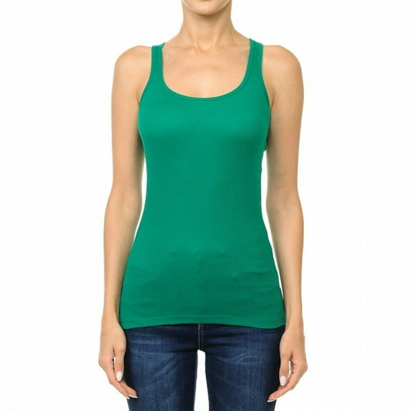 Basic Ribbed Stretchy_Racerback_Plain Long Tank Top_Muscle Shirt