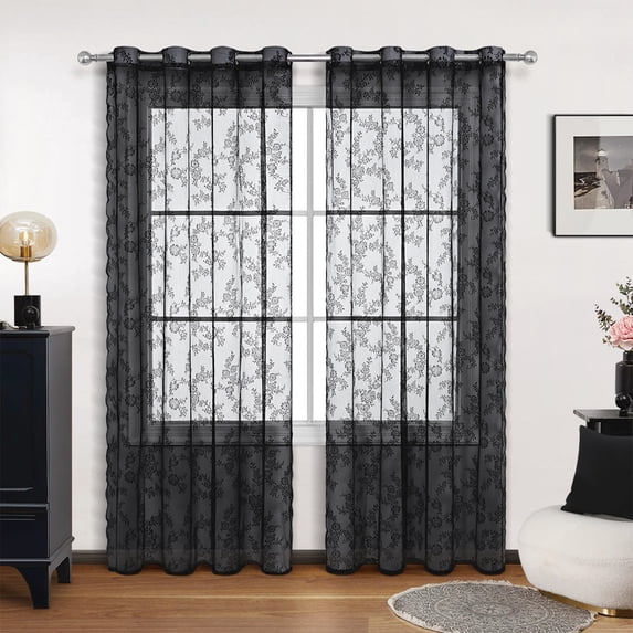 Basic Rod Pocket Sheer Voile Window Curtain Panels Black 1 Panel 52 Width 84 Inch Long for Kitchen Bedroom Children Living Room Yard(Black,52 W x 84 L)