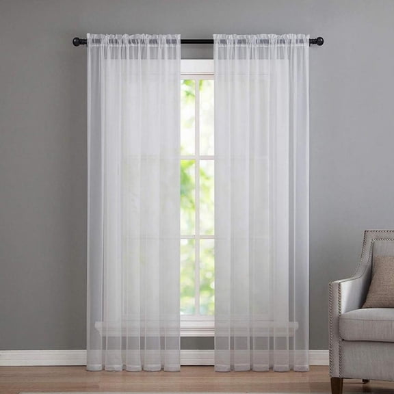 Basic Rod Pocket Sheer Voile Window Curtain Panels White 1 Pair 2 Panels 40 Inch Width 79 Inch Long for Kitchen Bedroom Children Living Room Yard