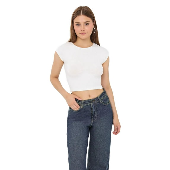 Basic Round Neck Short Sleeve Cropped Top