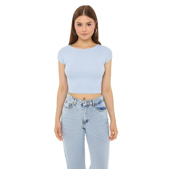 Basic Round Neck Short Sleeve Cropped Top
