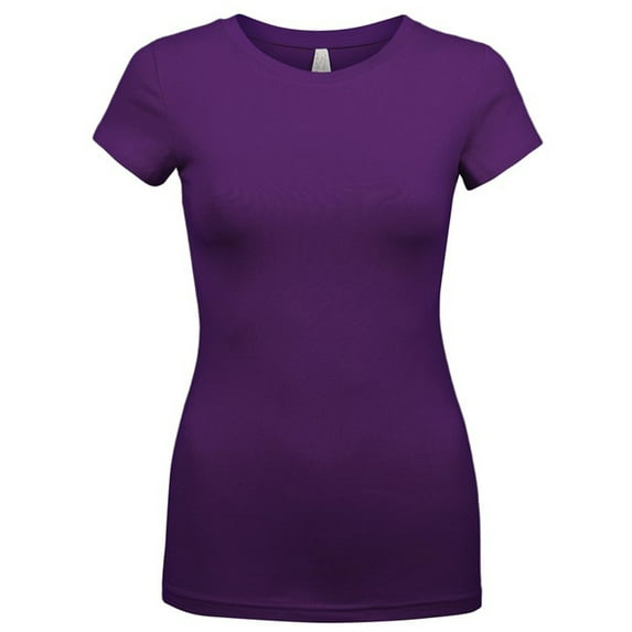 Basic Round Neck T-shirt Tee Cotton Spandex (Medium, Purple)