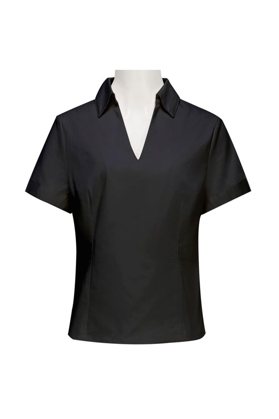 Basic Shirt V Neck Short Sleeve Cotton Plain Simple Professional Wear For Office Ladies