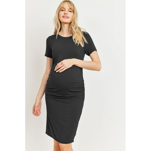 Basic Short Sleeve Ruched Maternity Bodycon Dress