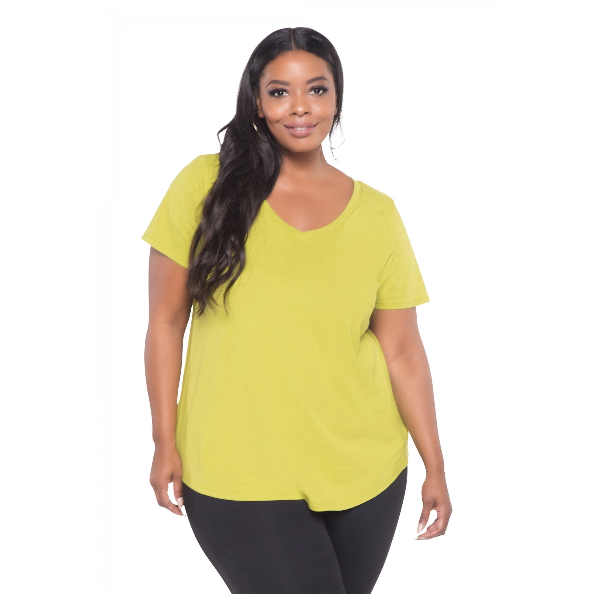 Basic Short Sleeve Vneck Pocket Casual Tee Shirt Women Plus Size