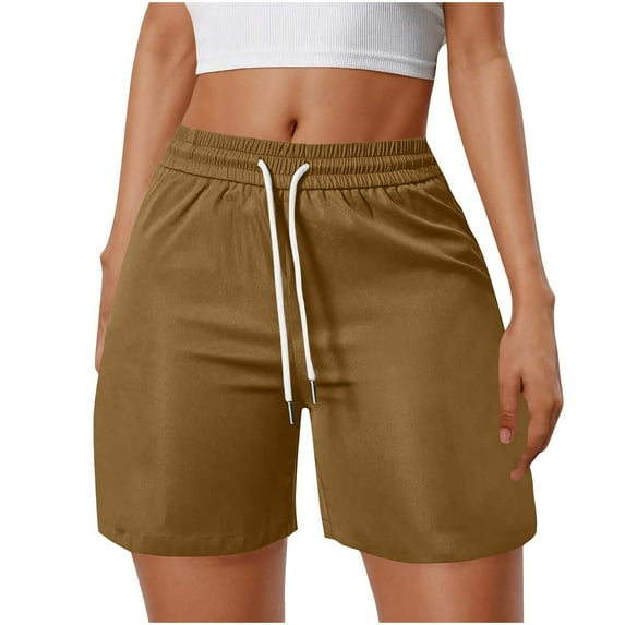 Cargo Shorts for Womens Solid Color Knee Length Pant Adjustable Drawstring Mid Rise Bottoms Comfy Casual Short Cargo Pants Athletic Jogging Workout Sweatspants