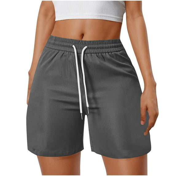 Cargo Shorts for Womens Solid Color Knee Length Pant Adjustable Drawstring Mid Rise Bottoms Comfy Casual Short Cargo Pants Athletic Jogging Workout Sweatspants