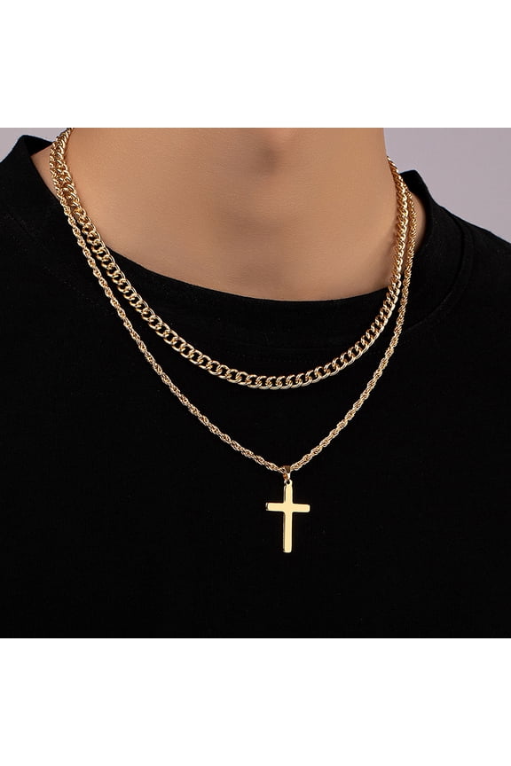 Basic Simple Cross Necklace ,Men's 14K Yellow Gold Waterproof Cross Pendant Necklaces, Gift for Men