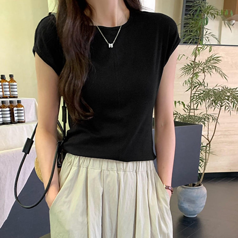 Basic Simple Womens Dropped Shoulders Short Sleeves T-Shirt Lazy ...