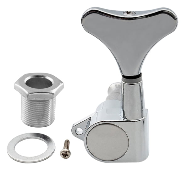 Basic Single 19:1 Ratio Full Sealed Machine Head Treble Side Tuner Tuning Peg Key with Y-Style Button for Ibanez Style Electric Bass, Chrome