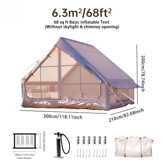 Basic Single Door Inflatable Tent, No Skylight & No Chimney Opening, Windproof, Mosquito and Insect Proof. Lightweight Glamping Cabin, Ideal for Luxury Family Camping, Portable Outdoor Shelter.