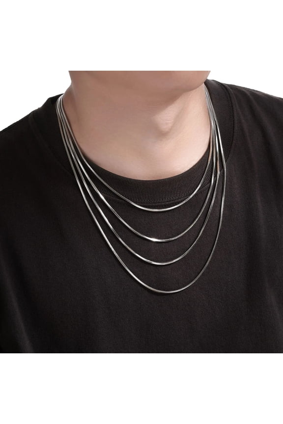 Basic Snake Herringbone Chain Necklaces for Men Women,14K White Gold Waterproof Flat Snake Choker Collar