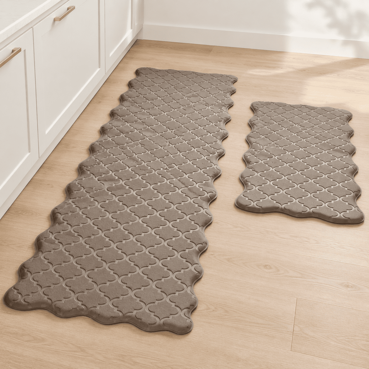 Basic Solid- Brown 2-Piece Kitchen Mat Set, 17.3