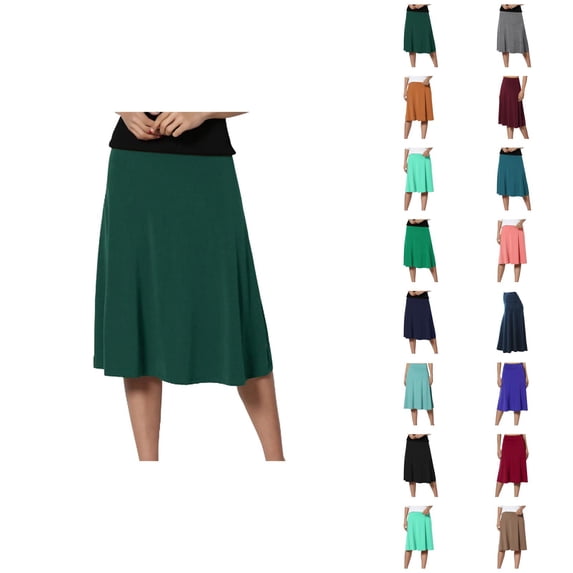 Basic Solid Flare Midi Skirts for Women High Waisted Lightweight A Line Flowy Skirt