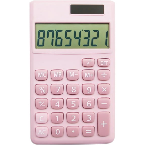 Basic Standard s Small Digital Desktop with 8-Digit LCD Display, Battery Solar Power Smart Children's School Adult Office Family Standard Functions (8 Bit Pink)
