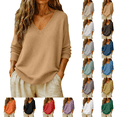 thumbnail image 1 of Basic Sweaters Women Fall Long Sleeve V Neck Tops Casual Lightweight Knit Warm Pullover Sweater Camel XL, 1 of 8