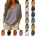 thumbnail image 1 of Basic Sweaters Women Fall Long Sleeve V Neck Tops Casual Lightweight Knit Warm Pullover Sweater Light Brown M, 1 of 8