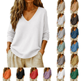 thumbnail image 1 of Basic Sweaters Women Fall Long Sleeve V Neck Tops Casual Lightweight Knit Warm Pullover Sweater White S, 1 of 8