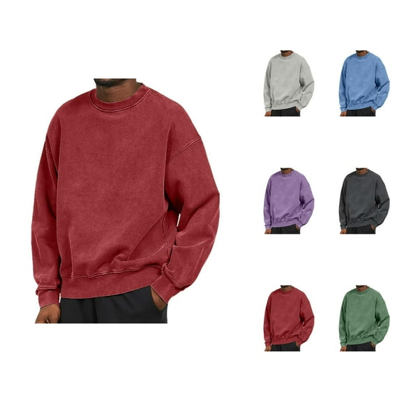 Basic Sweatshirts for Men 2025 Fall Winter Long Sleeve Crewneck Drop Shoulder Soft Comfort Plain Sweatshirt Pullover