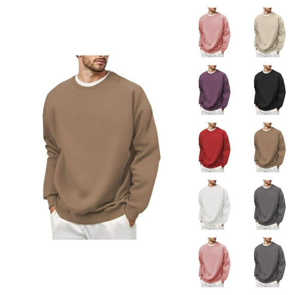Basic Sweatshirts for Men 2025 Fall Winter Long Sleeve Crewneck Lined Suede Oversized Sweatshirt Pullover Tops