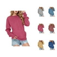 thumbnail image 1 of Basic Sweatshirts for Women 2025 Fall Winter Long Sleeve Crewneck Plain Sweatshirt with Pockets Pullover Tops, 1 of 5