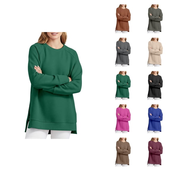Basic Sweatshirts for Women 2025 Fall Winter Long Sleeve Crewneck Side Slit Plain Sweatshirt Pullover Tops
