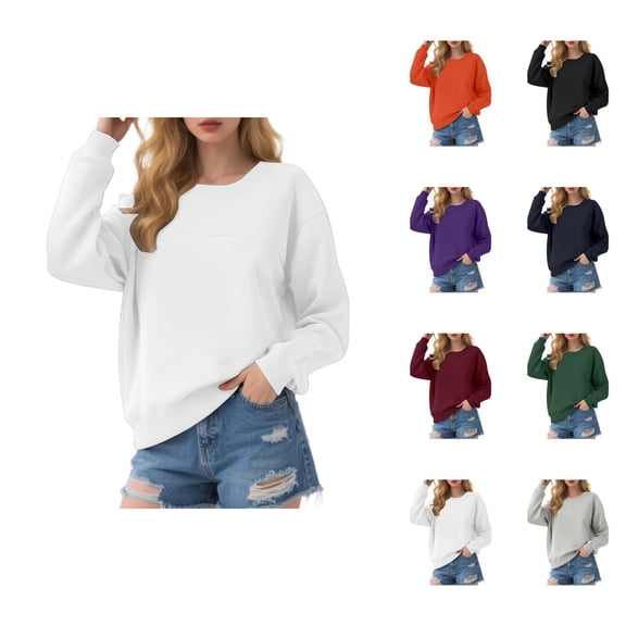 Basic Sweatshirts for Women 2025 Long Sleeve Crewneck Casual Oversized Plain Sweatshirt Pullover Tops