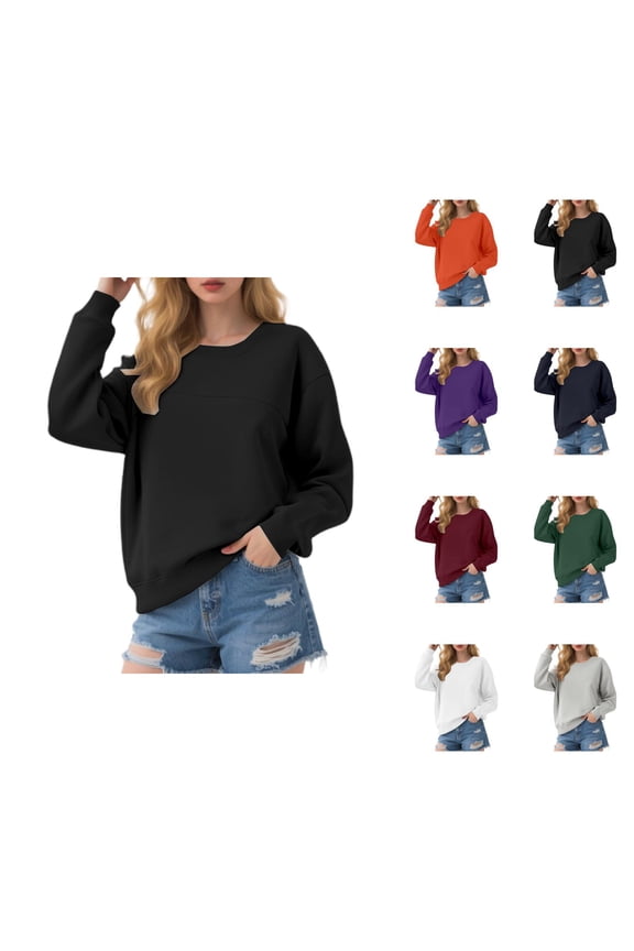 Basic Sweatshirts for Women 2025 Long Sleeve Crewneck Casual Oversized Plain Sweatshirt Pullover Tops