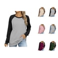thumbnail image 1 of Basic Sweatshirts for Women 2025 Long Sleeve Crewneck Color Block Sweatshirt Pullover Tops Fall Winter Outfits, 1 of 6