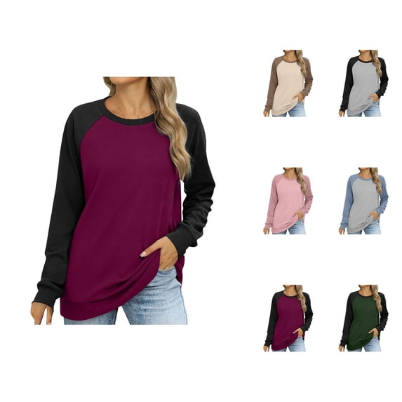 Basic Sweatshirts for Women 2025 Long Sleeve Crewneck Color Block Sweatshirt Pullover Tops Fall Winter Outfits