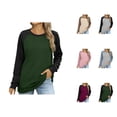 thumbnail image 1 of Basic Sweatshirts for Women 2025 Long Sleeve Crewneck Color Block Sweatshirt Pullover Tops Fall Winter Outfits, 1 of 6