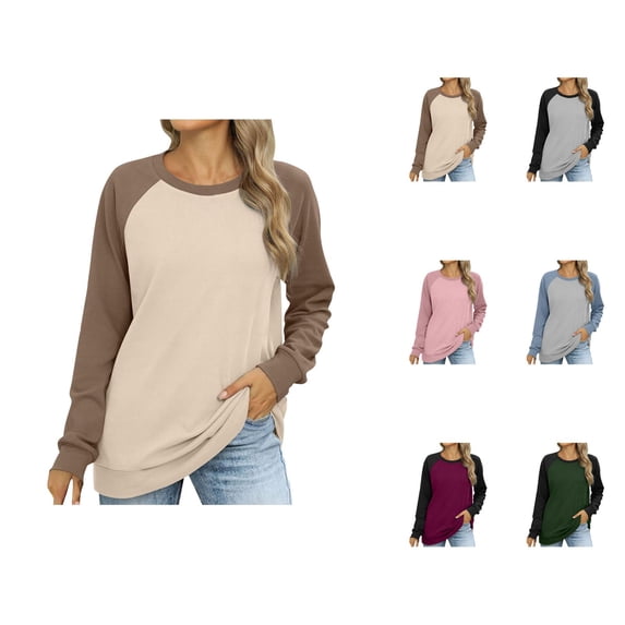 Basic Sweatshirts for Women 2025 Long Sleeve Crewneck Color Block Sweatshirt Pullover Tops Fall Winter Outfits
