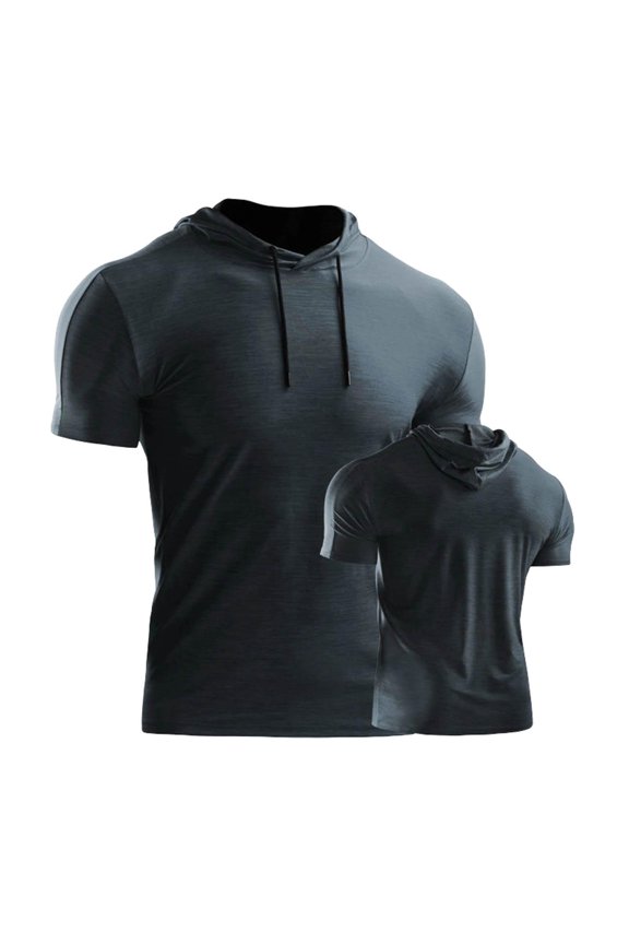 Basic T-Shirt for Men Solid Color Short Sleeve Hooded Sports For Gym Base Layer Gym Workout Athletic Tee Shirt - Blackish Green∣XL